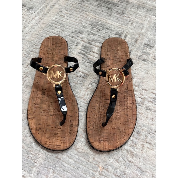 Michael Kors Sandals Flip Flops Cork Thong Black Gold Logo Summer Women's
10M - Picture 1 of 8